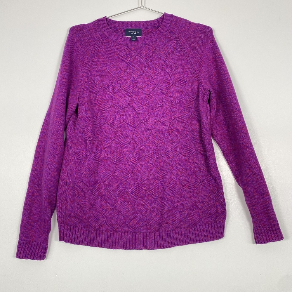 Lands End Sweater Womens XL Purple‎ Drifter Cable Knit Cotton Crewneck Pullover